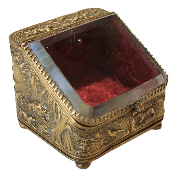 Glass and brass watch holder with hunting scenes, Napoleon III, late 19th century