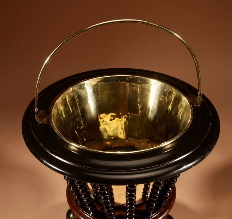 Magnificent walnut and ebony planter, tea/peat bucket.