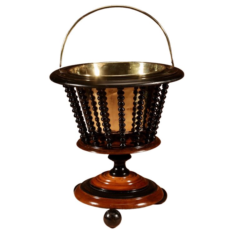 Magnificent walnut and ebony planter, tea/peat bucket.