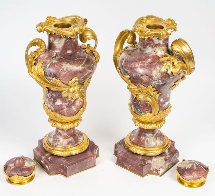 A pair of marble and gilt bronze cassolettes, late 19th century