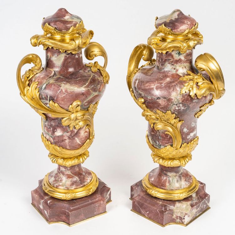 A pair of marble and gilt bronze cassolettes, late 19th century