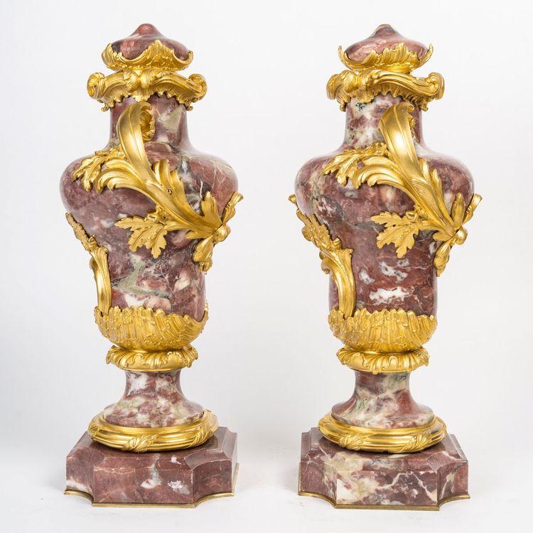 A pair of marble and gilt bronze cassolettes, late 19th century