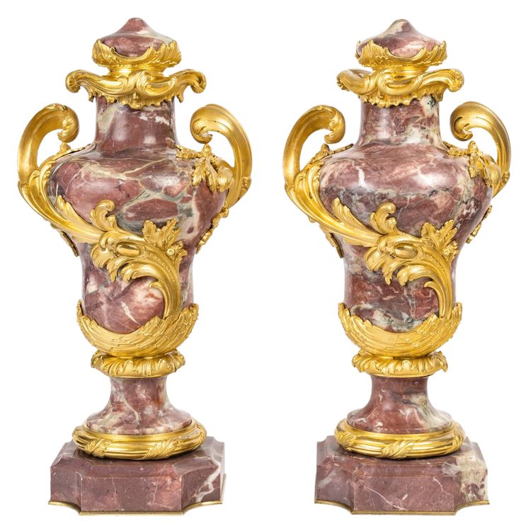 A pair of marble and gilt bronze cassolettes, late 19th century