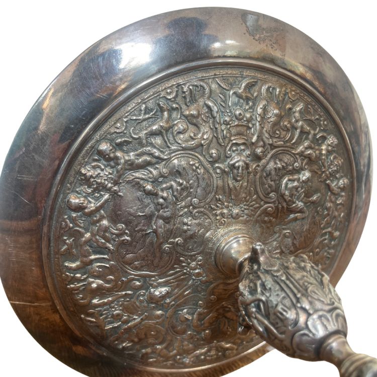 Silver plated bronze embossed pedestal table - Napoleon III style