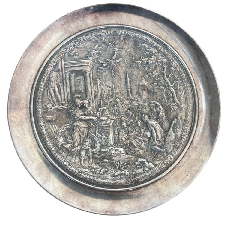 Silver plated bronze embossed pedestal table - Napoleon III style