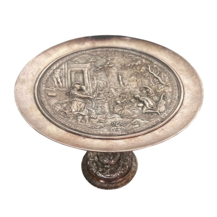 Silver plated bronze embossed pedestal table - Napoleon III style