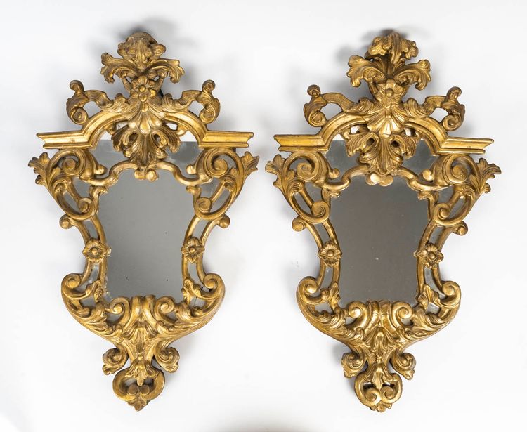 A pair of carved and gilded wood mirrors, 18th century