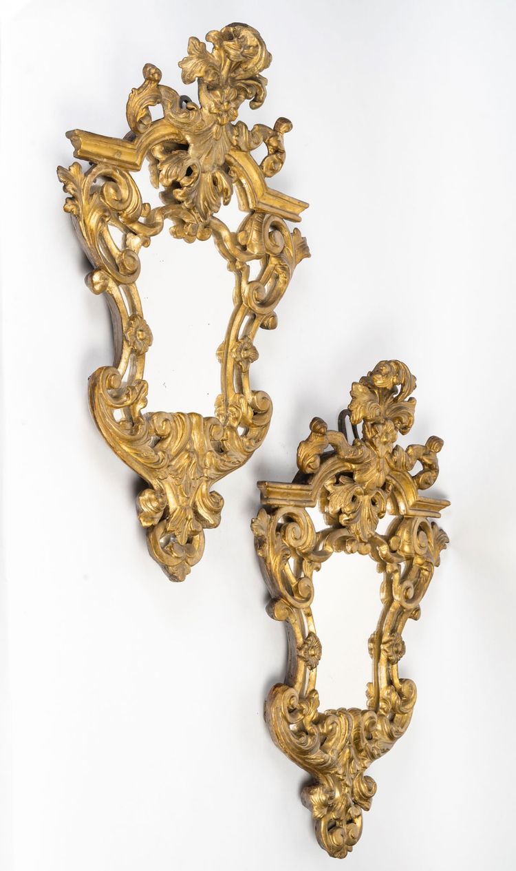 A pair of carved and gilded wood mirrors, 18th century