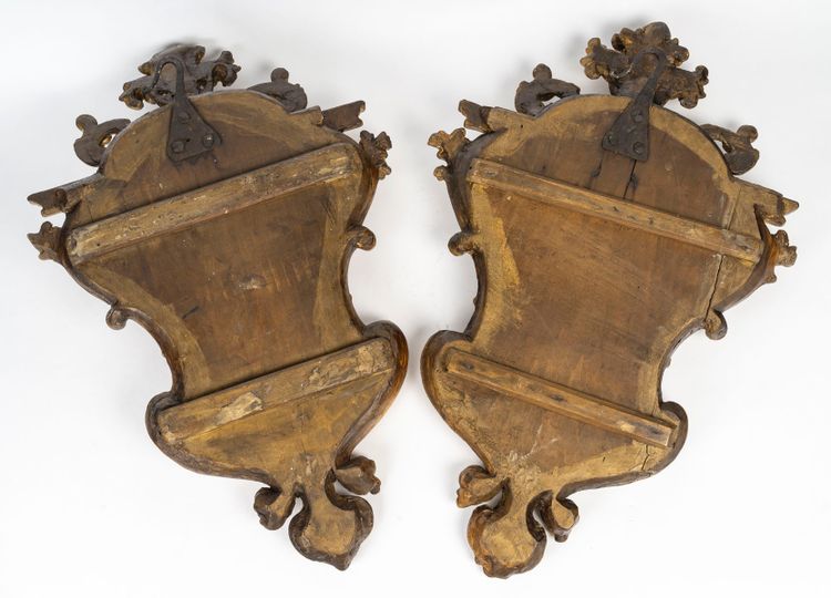 A pair of carved and gilded wood mirrors, 18th century