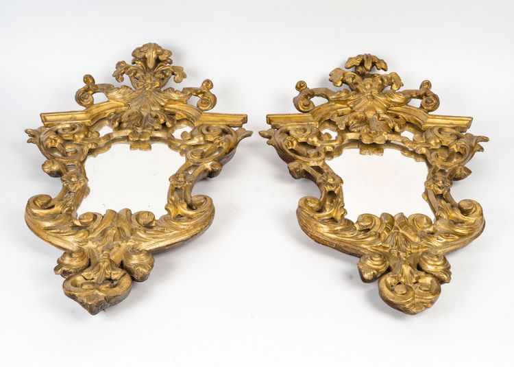 A pair of carved and gilded wood mirrors, 18th century
