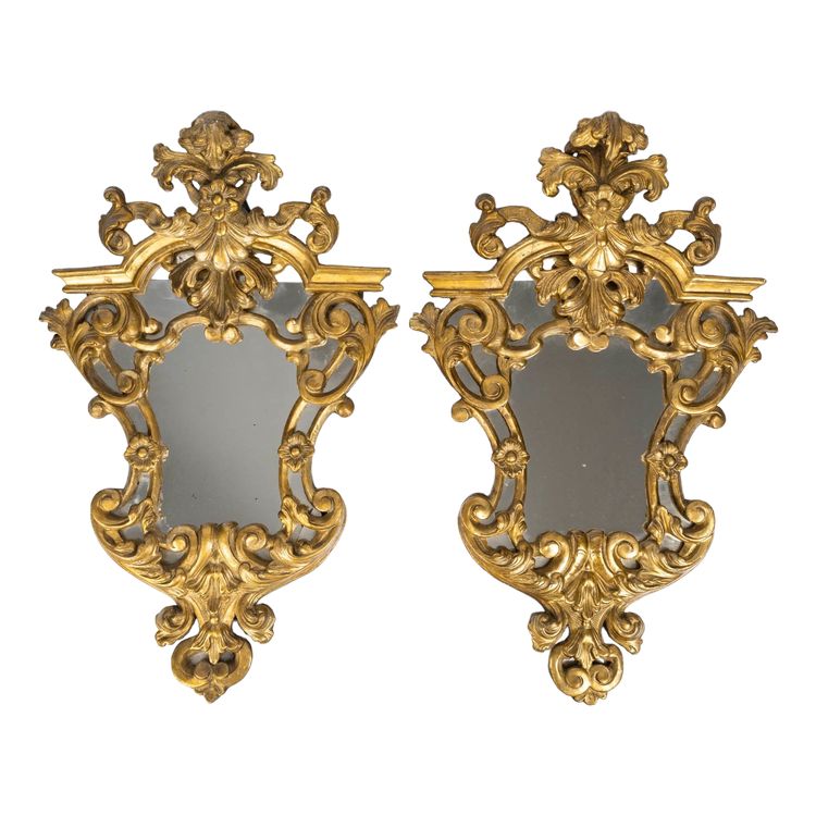 A pair of carved and gilded wood mirrors, 18th century