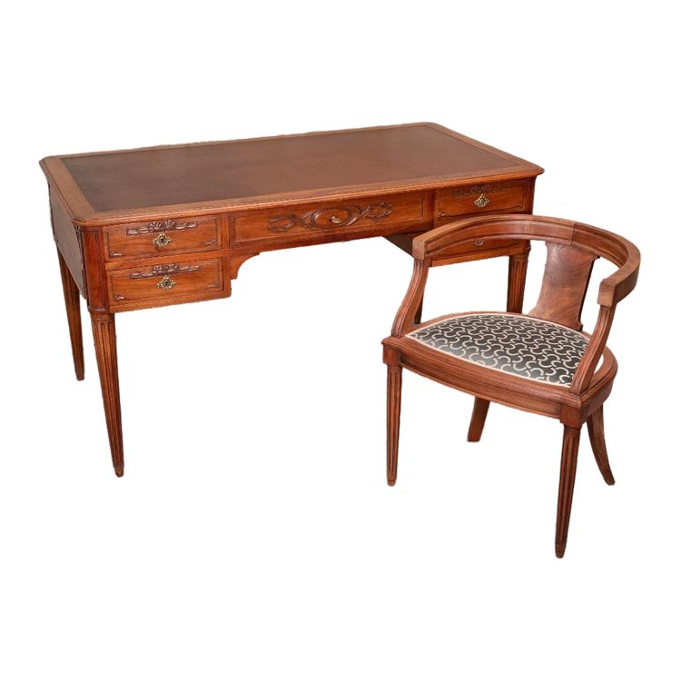 Bureau Plat De Style Louis XVI Et Son Fauteuil