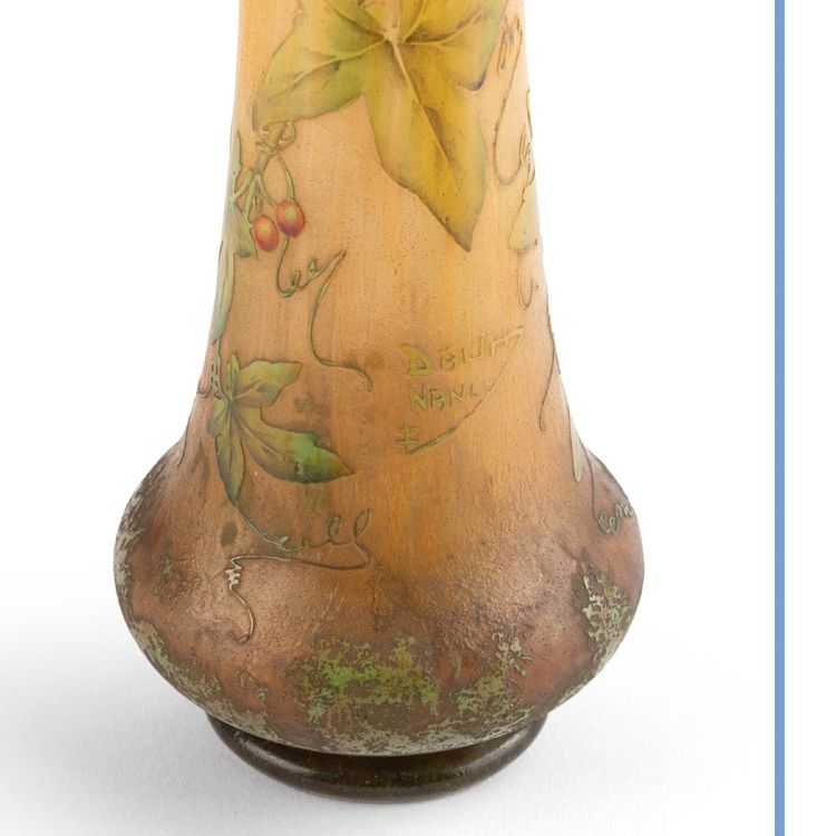 Daum Nancy, "Croix de Lorraine," multilayered glass vase with red berries, 20th century