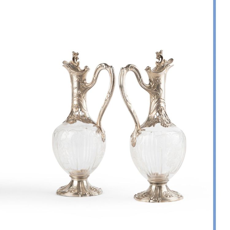 Coppia di brocche in cristallo e argento, XIX secolo