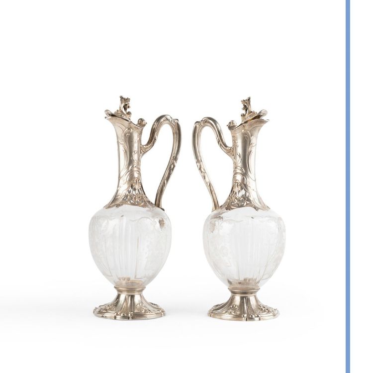 Coppia di brocche in cristallo e argento, XIX secolo