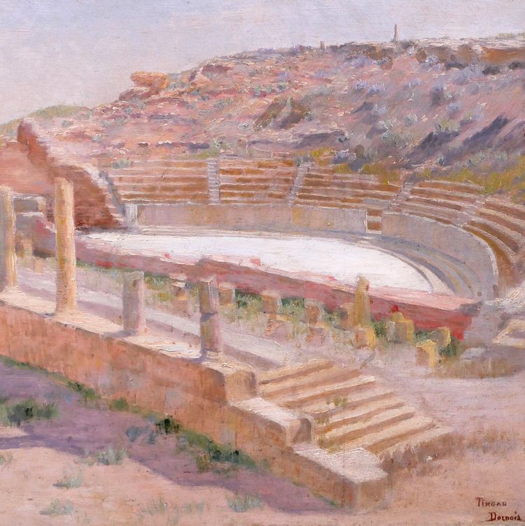 Albert-Pierre DORNOIS 1848-1923 Algeria, the ruins of the Roman theater at Timgad, painting, 1901