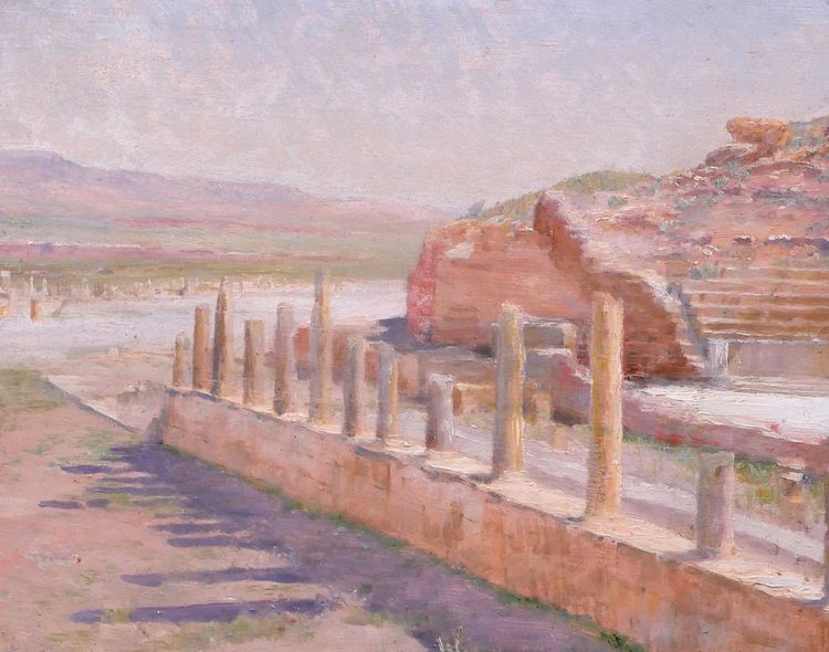 Albert-Pierre DORNOIS 1848-1923 Algeria, the ruins of the Roman theater at Timgad, painting, 1901