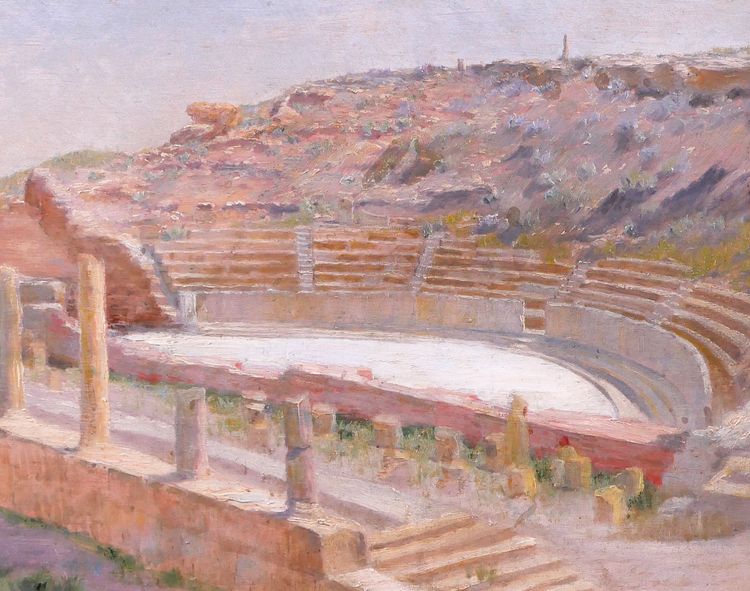 Albert-Pierre DORNOIS 1848-1923 Algeria, the ruins of the Roman theater at Timgad, painting, 1901