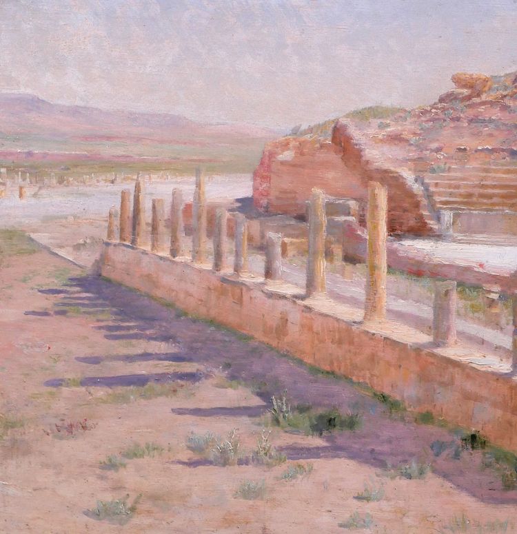 Albert-Pierre DORNOIS 1848-1923 Algeria, the ruins of the Roman theater at Timgad, painting, 1901