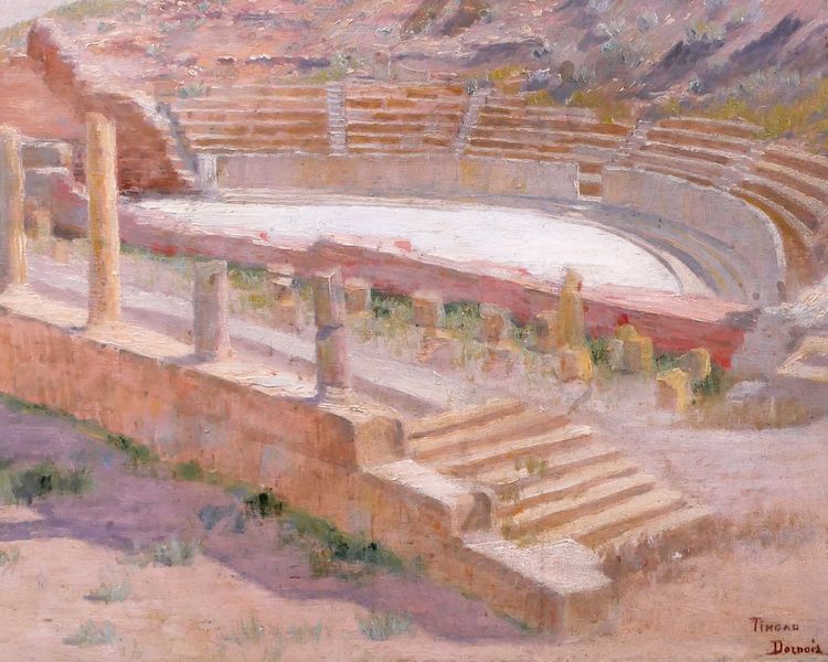 Albert-Pierre DORNOIS 1848-1923 Algeria, the ruins of the Roman theater at Timgad, painting, 1901