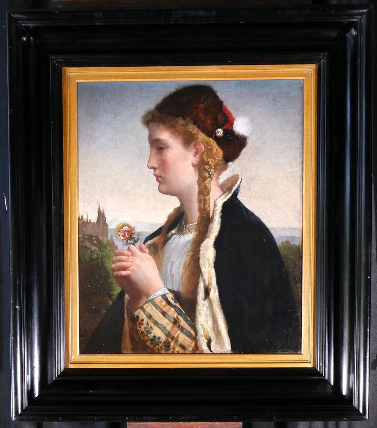 German von Bohn 1812-1899 Santa Elisabetta d'Ungheria, dipinto, 1866 Ritratto religioso al Salon