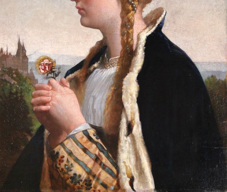 German von Bohn 1812-1899 Santa Elisabetta d'Ungheria, dipinto, 1866 Ritratto religioso al Salon