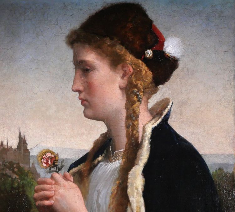 German von Bohn 1812-1899 Santa Elisabetta d'Ungheria, dipinto, 1866 Ritratto religioso al Salon