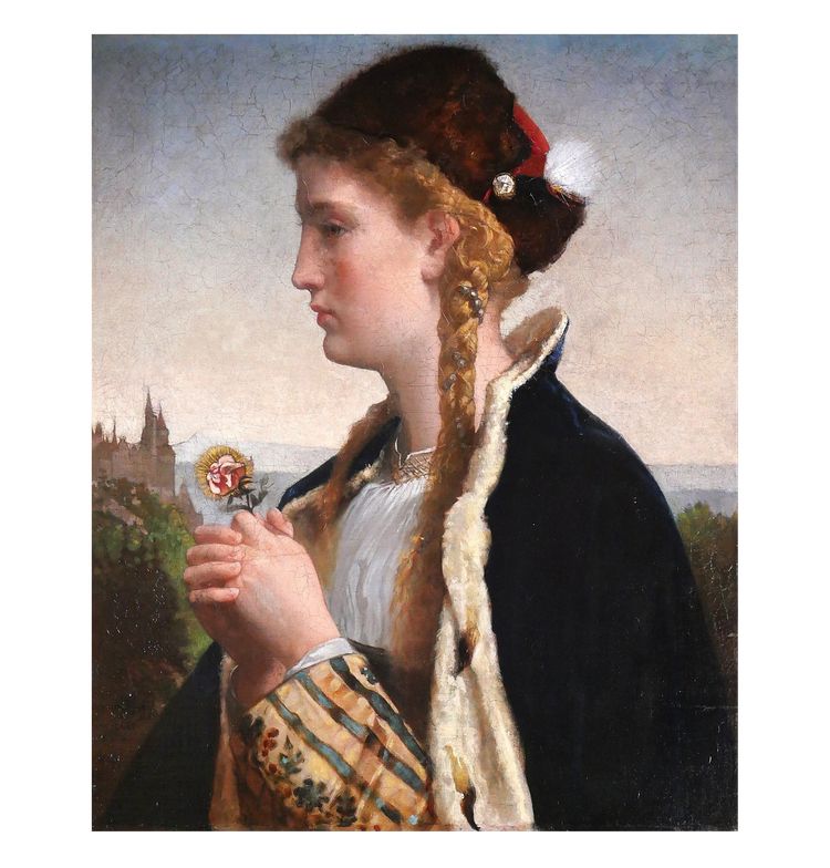German von Bohn 1812-1899 Santa Elisabetta d'Ungheria, dipinto, 1866 Ritratto religioso al Salon
