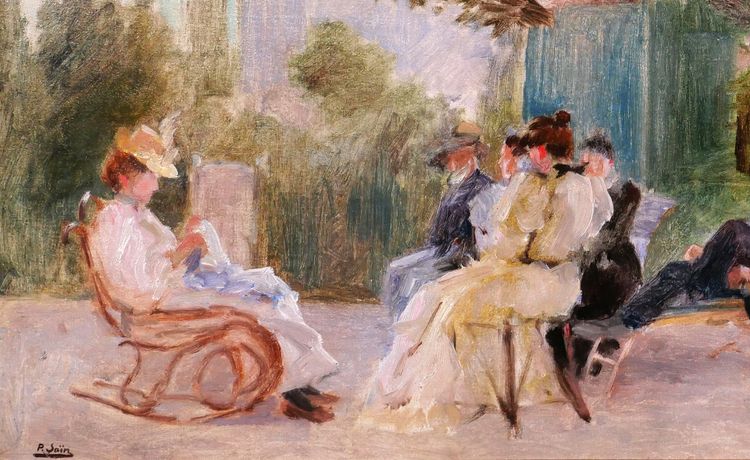 Paul SAIN 1853-1908 Un après-midi sous les arbres, tableau, vers 1890 impressionnisme paysage