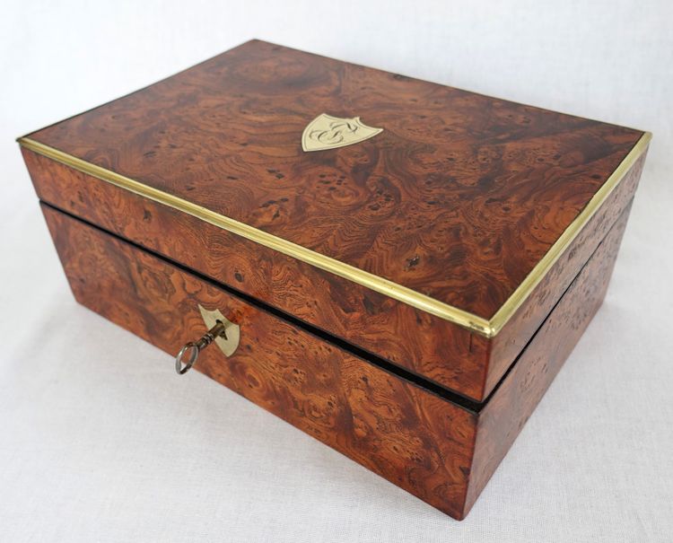 Empire period burr and brass case monogrammed JE or EJ