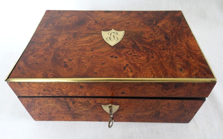 Empire period burr and brass case monogrammed JE or EJ