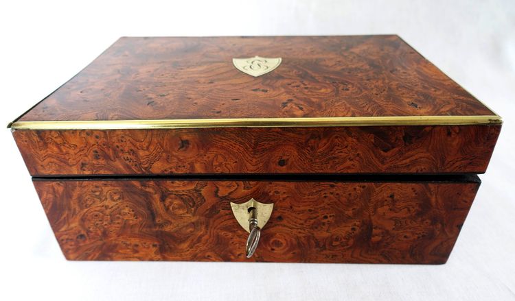 Empire period burr and brass case monogrammed JE or EJ