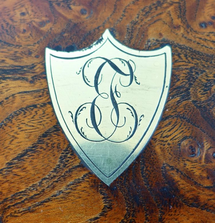 Empire period burr and brass case monogrammed JE or EJ