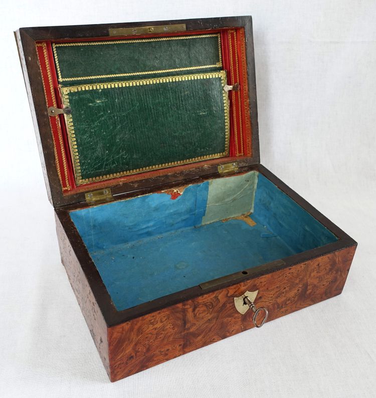 Empire period burr and brass case monogrammed JE or EJ
