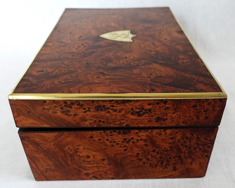 Empire period burr and brass case monogrammed JE or EJ