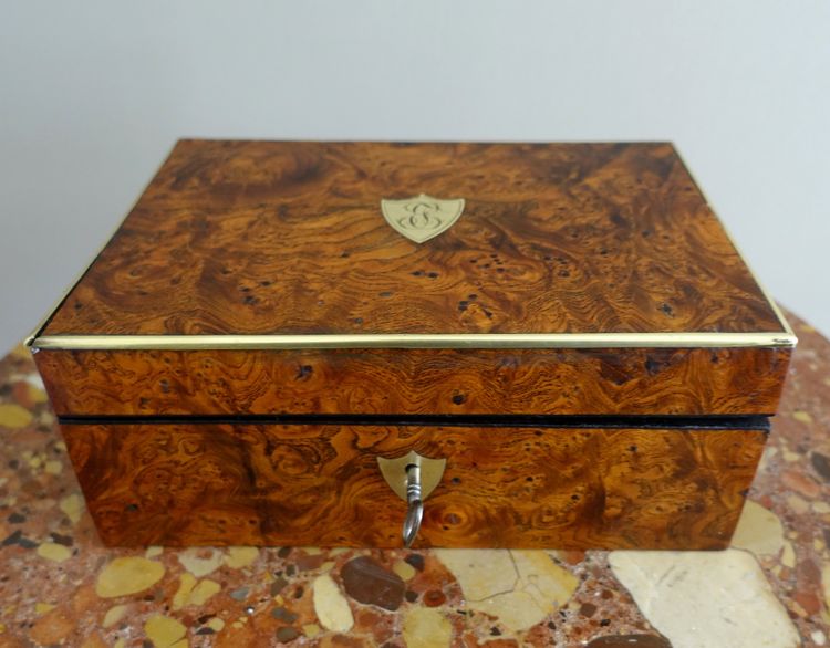 Empire period burr and brass case monogrammed JE or EJ