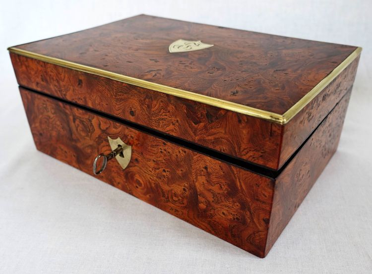 Empire period burr and brass case monogrammed JE or EJ