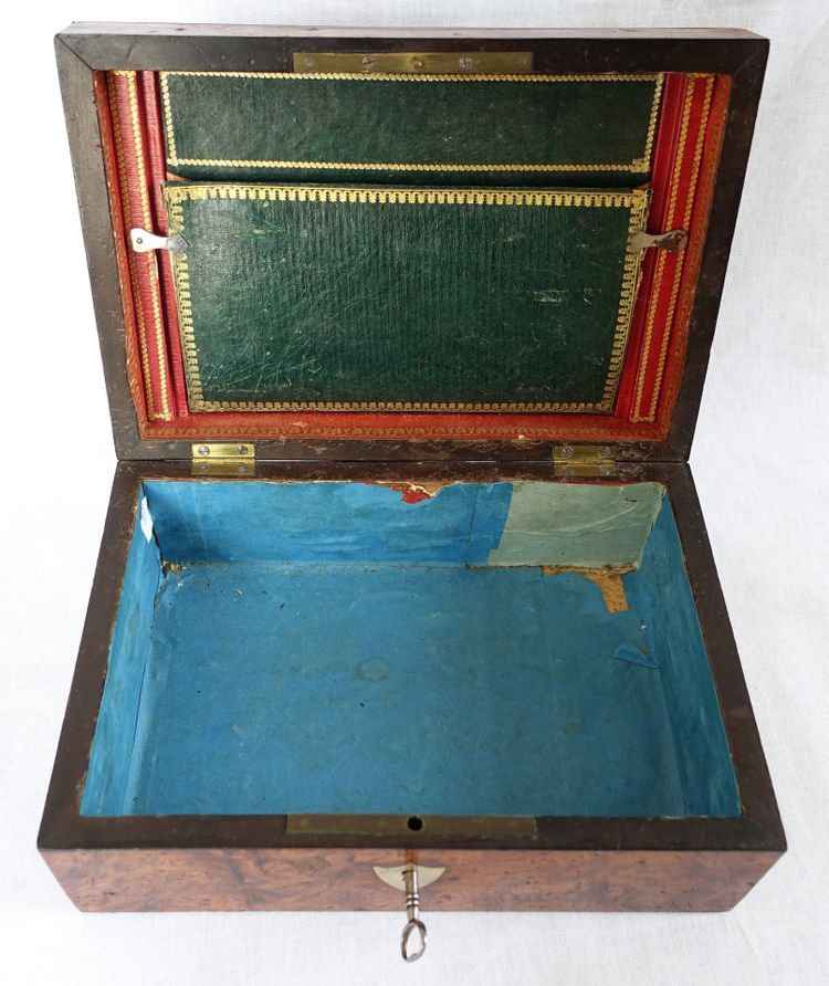 Empire period burr and brass case monogrammed JE or EJ
