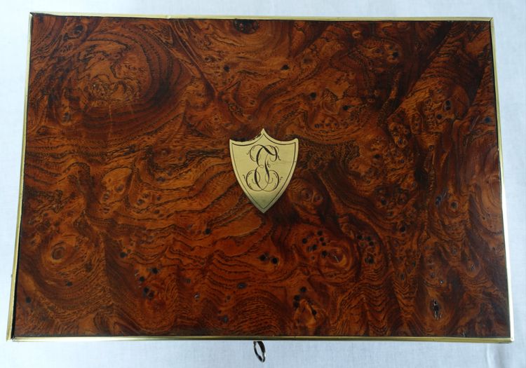 Empire period burr and brass case monogrammed JE or EJ