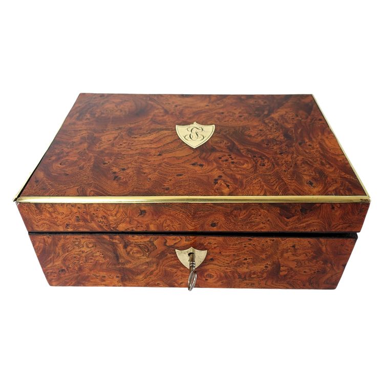 Empire period burr and brass case monogrammed JE or EJ