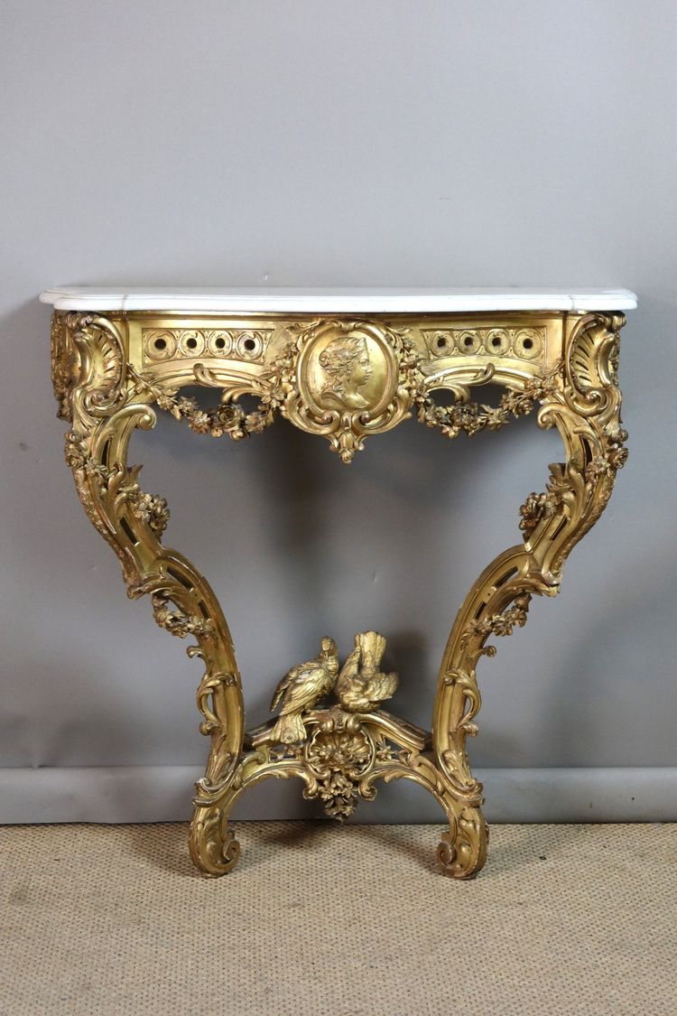 Console en bois doré sculpté style Louis XV époque XIXème