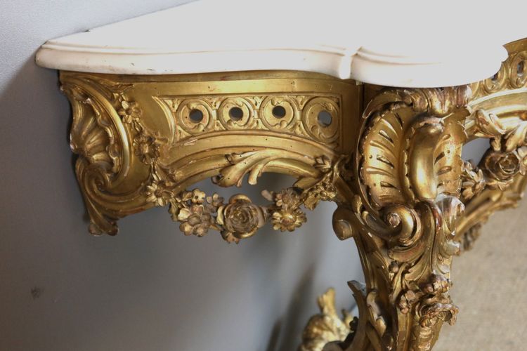 Console en bois doré sculpté style Louis XV époque XIXème