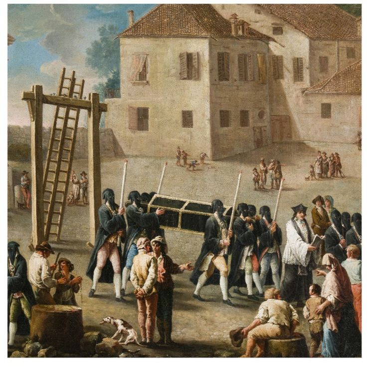 Scuola del XVIII secolo,  ambito di Enrico Albricci  "Il funerale del condannato"