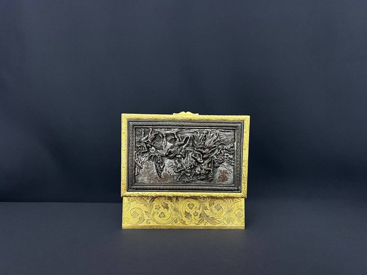  Gilt bronze box with patinated relief plate, 19th century