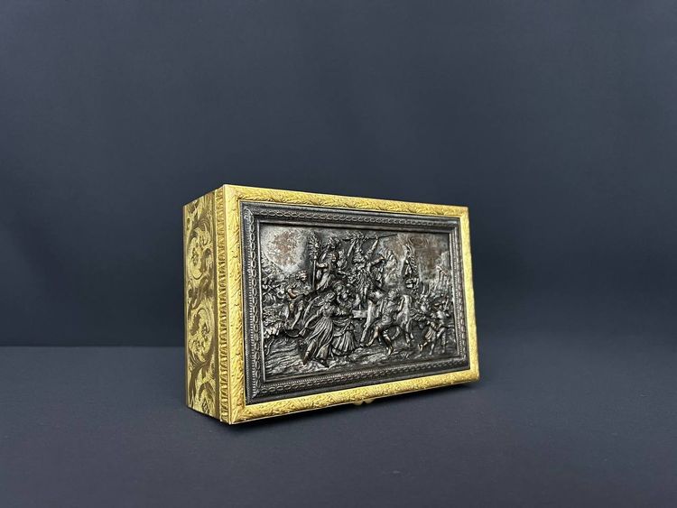  Gilt bronze box with patinated relief plate, 19th century