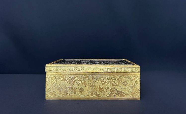  Gilt bronze box with patinated relief plate, 19th century