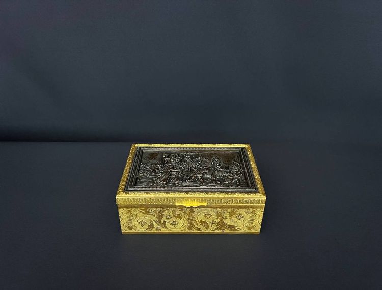  Gilt bronze box with patinated relief plate, 19th century