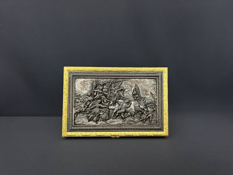  Gilt bronze box with patinated relief plate, 19th century