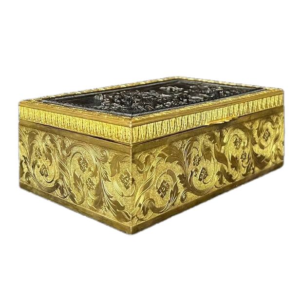  Gilt bronze box with patinated relief plate, 19th century