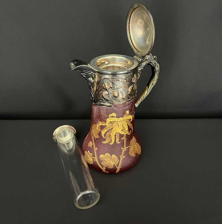Orangeade jug in frosted glass, Art Nouveau